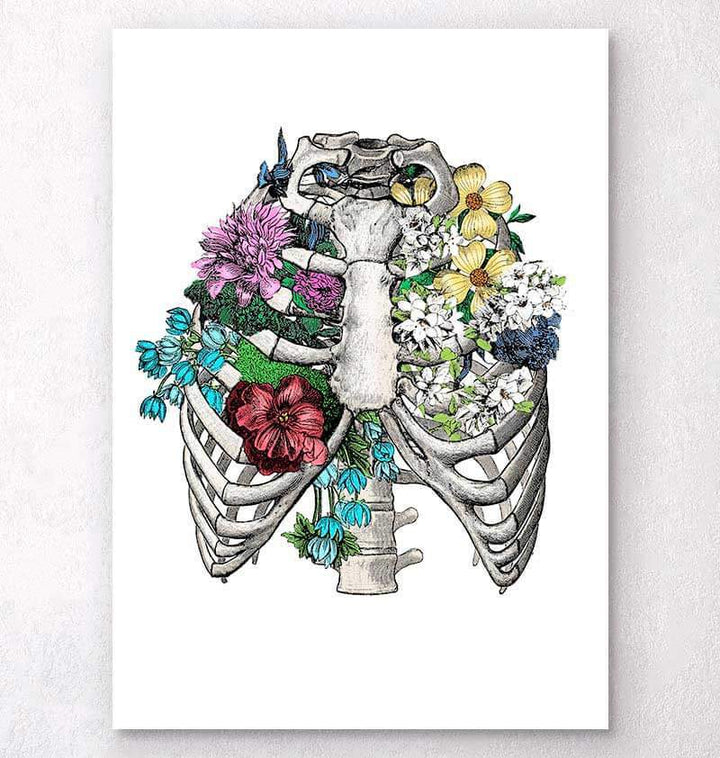 Rib cage with flowers art print
