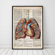 Laden Sie das Bild in den Galerie-Viewer, Geometric heart and lungs anatomy art poster on Old dictionary page