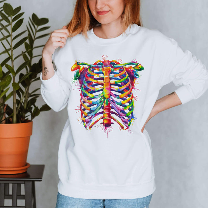 watercolor rib cage anatomy design on the pullover
