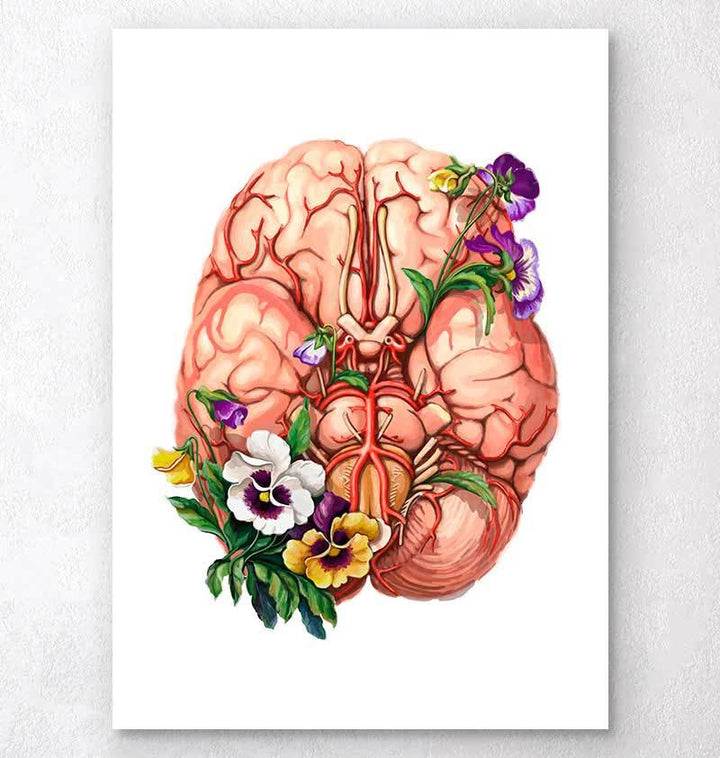 Brain with flowers anatomy art