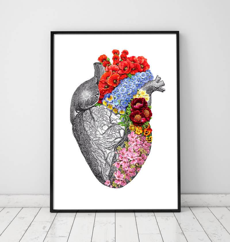 Floral heart anatomy art print – Codex Anatomicus
