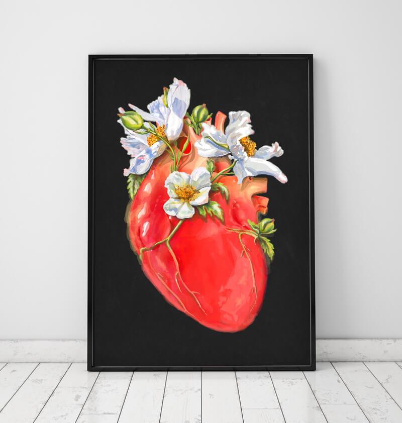 Floral heart anatomy art print – Codex Anatomicus