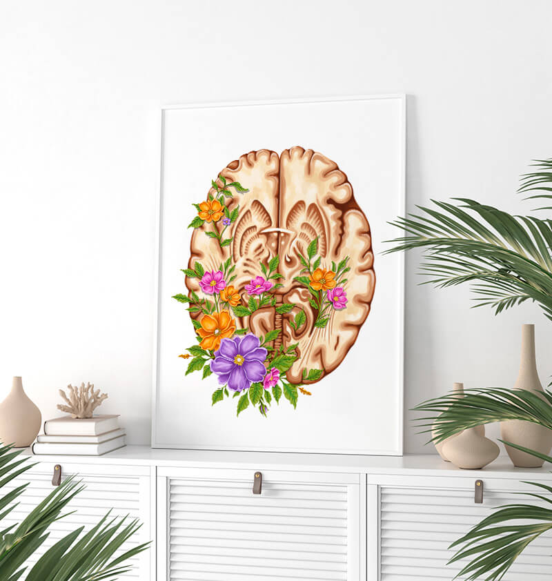 Floral brain anatomy art print - Codex Anatomicus