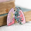 Load image into Gallery viewer, lungs anatomy enamel pin with flowers