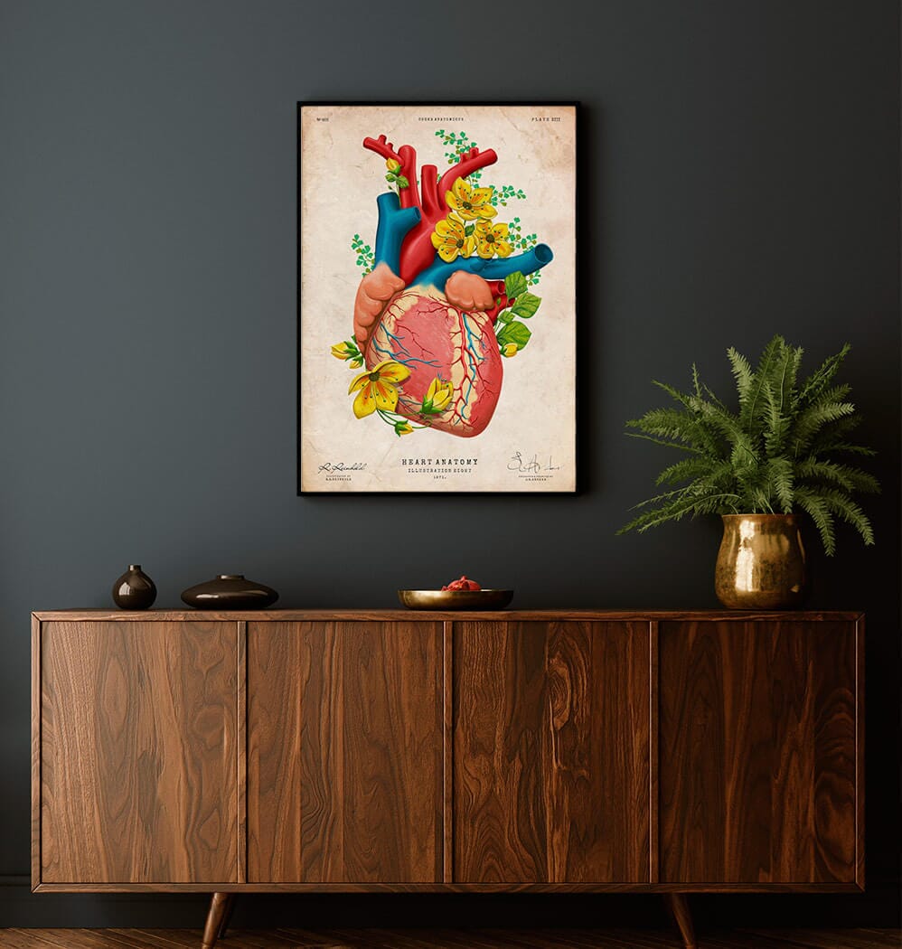 Floral heart anatomy art print - Codex Anatomicus