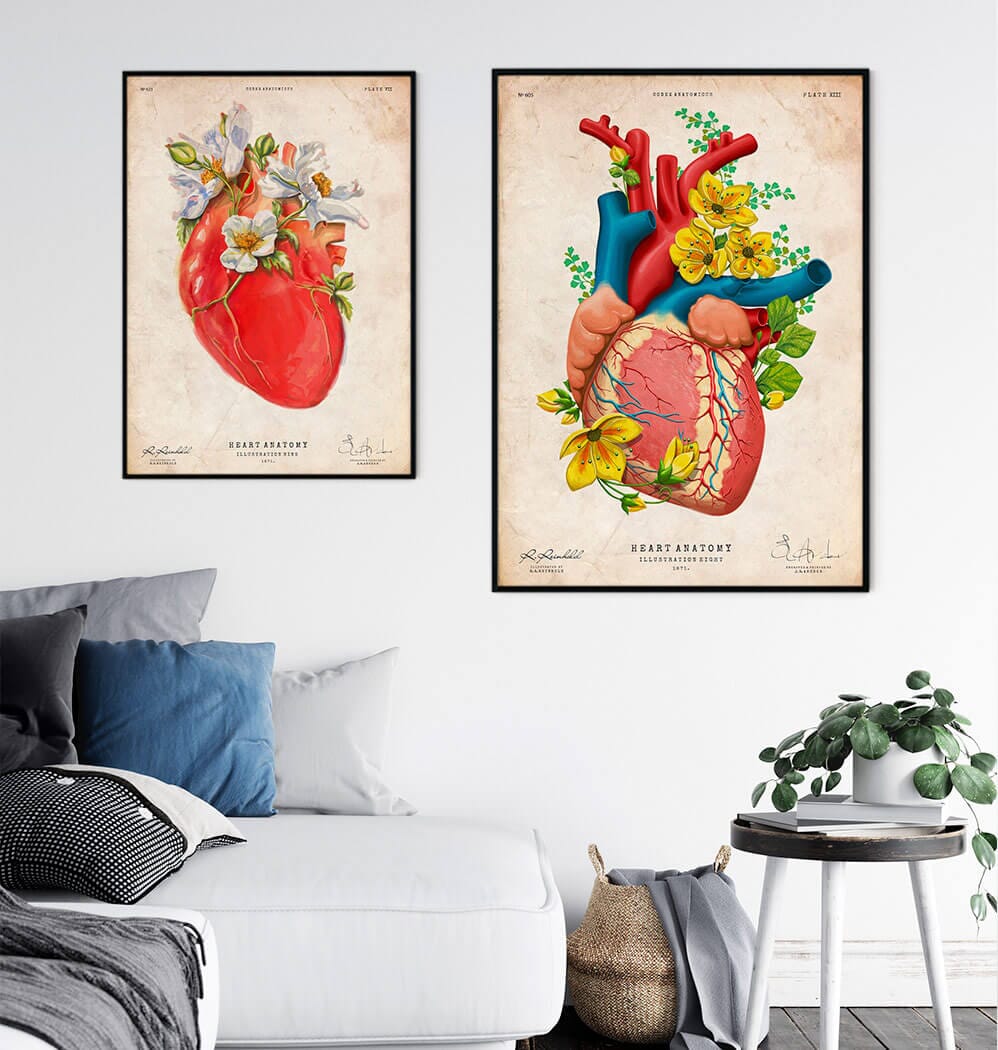 Floral heart anatomy art print - Codex Anatomicus