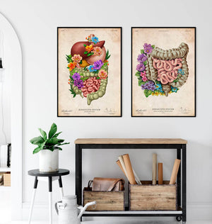 Digestive system anatomy art with flowers