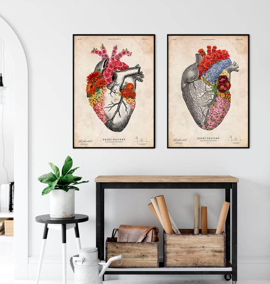 Herz Anatomie mit Blumen II - Anatomy Plakat - Codex Anatomicus®