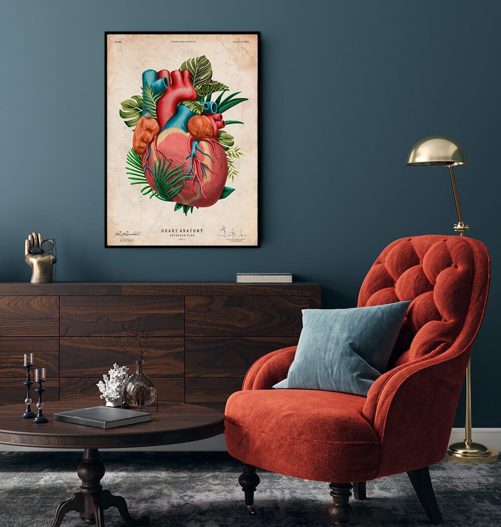 Floral heart anatomy art print - Codex Anatomicus