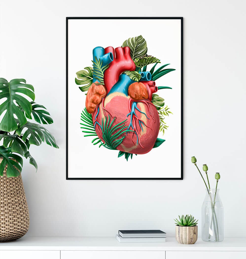 Floral heart anatomy art print - Codex Anatomicus