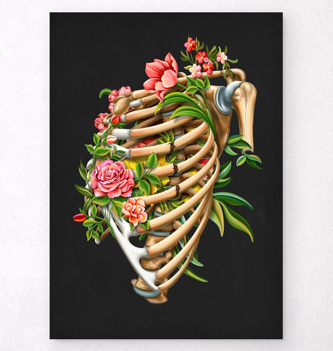 Rib fracture art print - Floral - Black - Codex Anatomicus