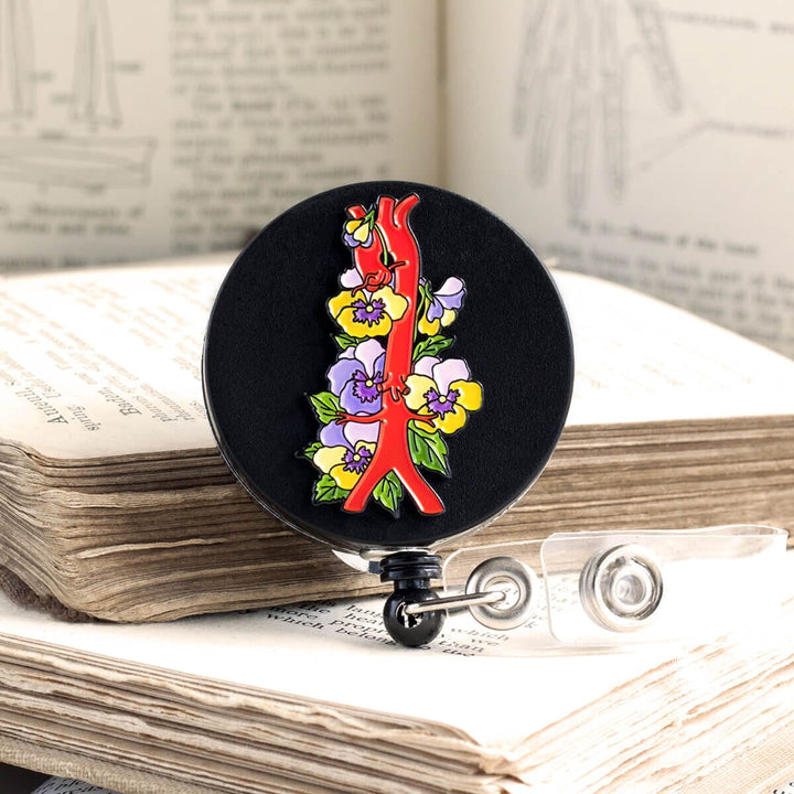 Aorta with flowers badge reel for nurses