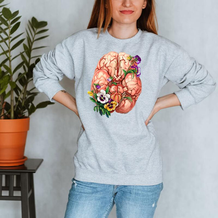 brain floral sweatshirt for women by codex anatomicus