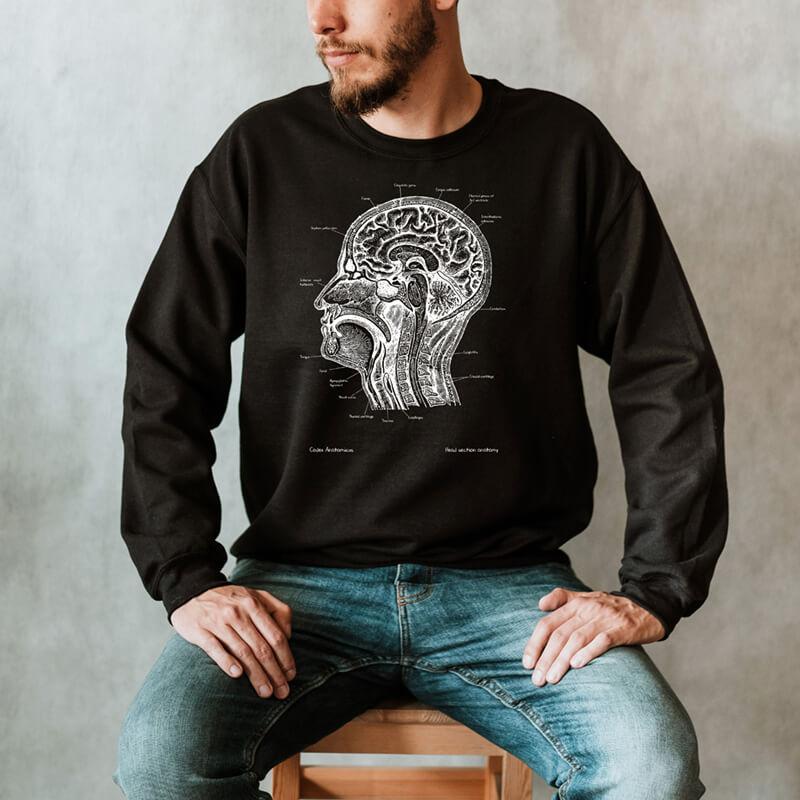 brain and head anatomy chalkboard sweatshirt for men by codex anatomicus