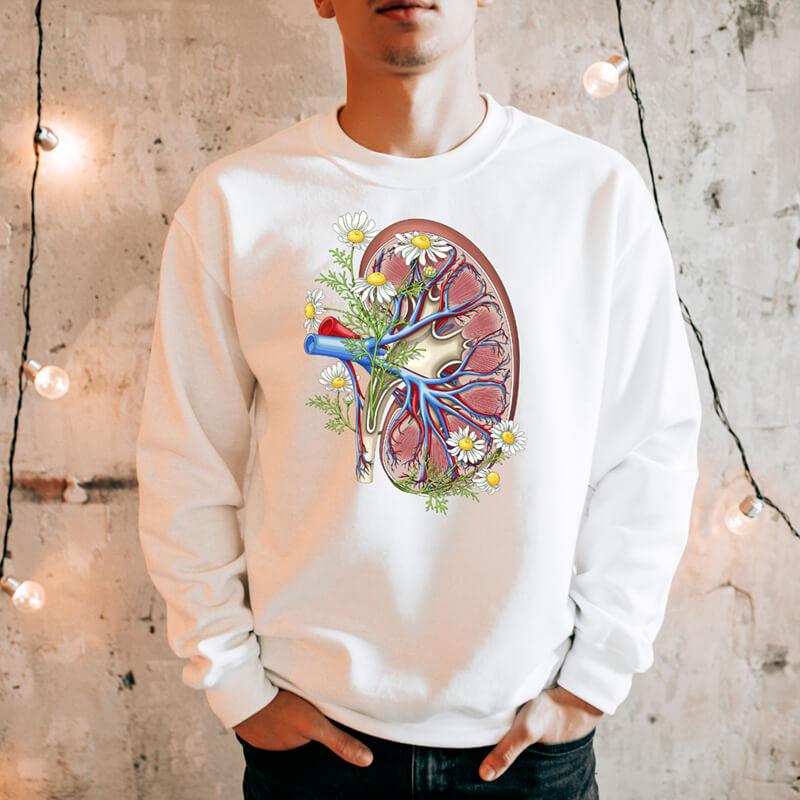 floral kidney anatomy sweatshirt for men by codex anatomicus