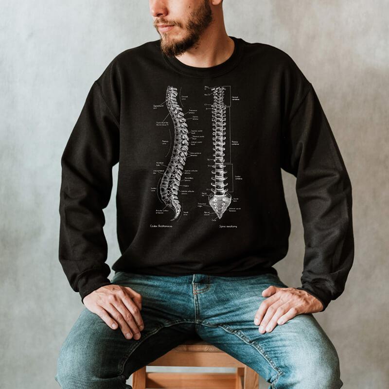 anatomical spine chalkboard sweatshirt for men by codex anatomicus