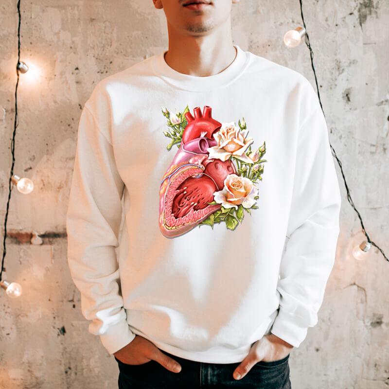 floral heart anatomy sweatshirt for men by codex anatomicus