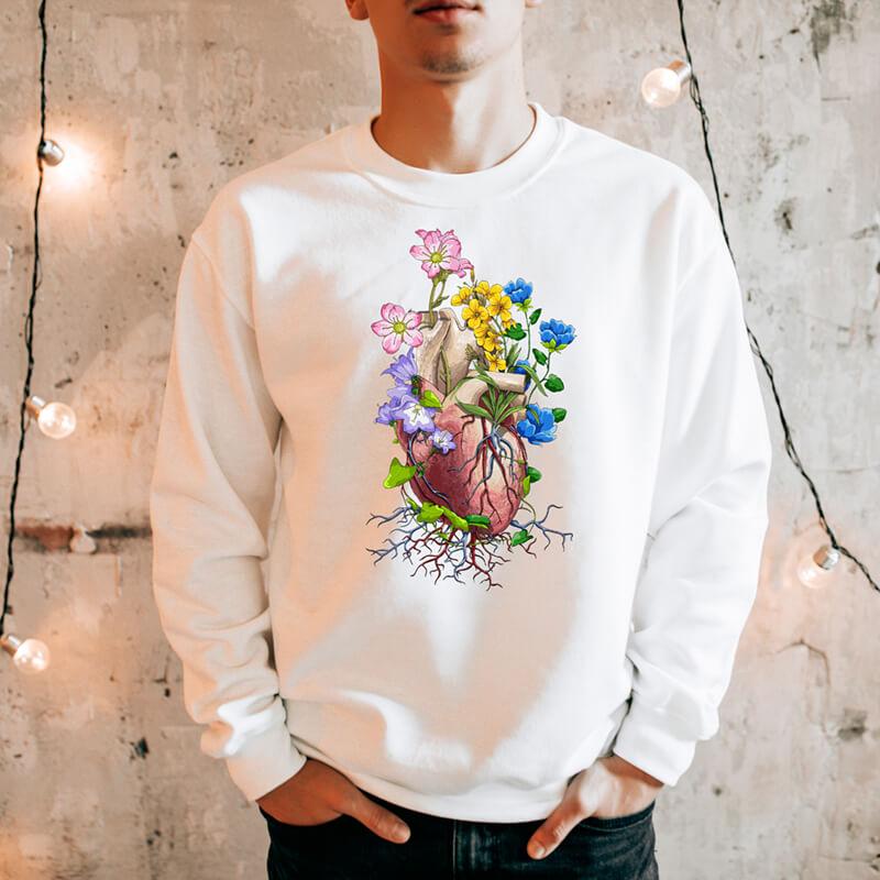 heart anatomy floral sweatshirt for doctors and medical students by codex anatomicus