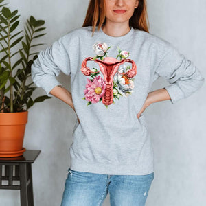 floral uterus anatomy sweatshirt for nurses by codex anatomicus