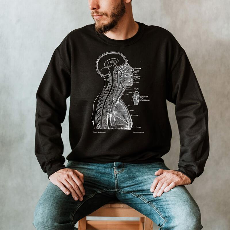 head and brain anatomy chalkboard sweatshirt for men by codex anatomicus