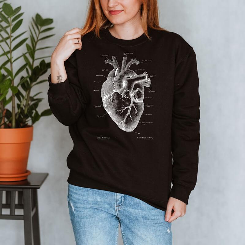 heart chalkboard sweatshirt for women by codex anatomicus