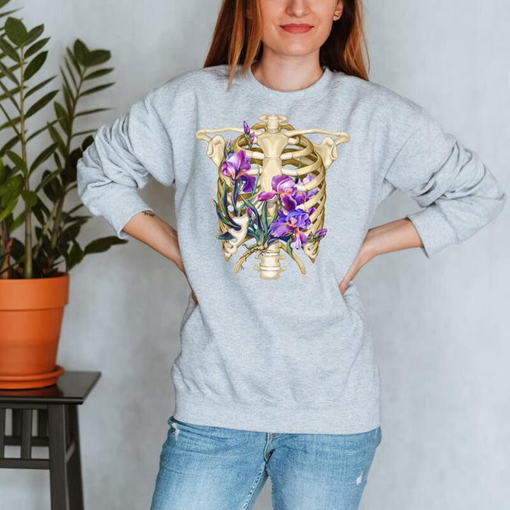 floral rib cage anatomy sweatshirt for women by codex anatomicus