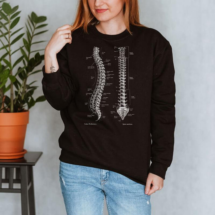 anatomical spine chalkboard sweatshirt for women by codex anatomicus