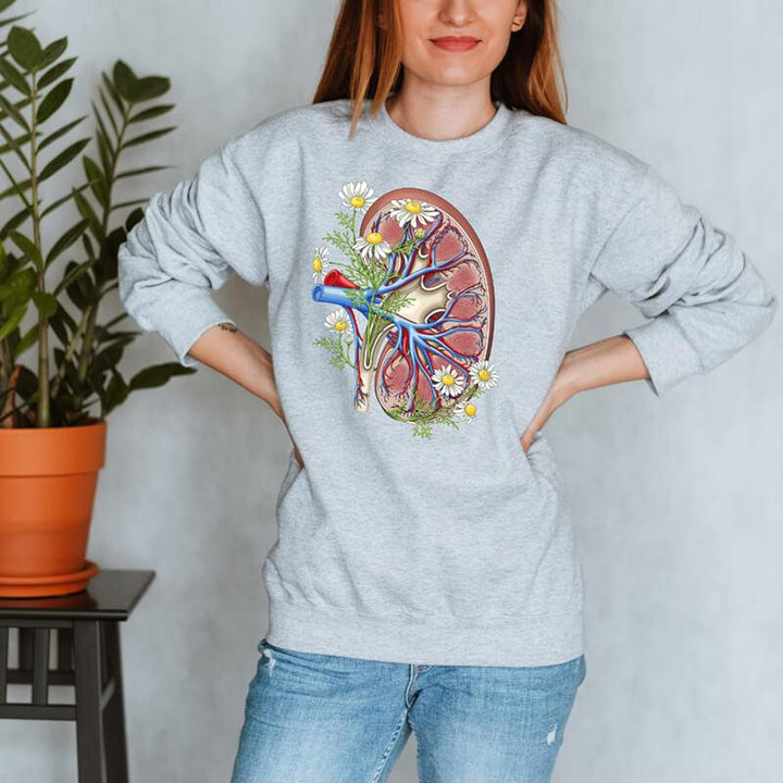 floral kidney anatomy sweatshirt for women by codex anatomicus