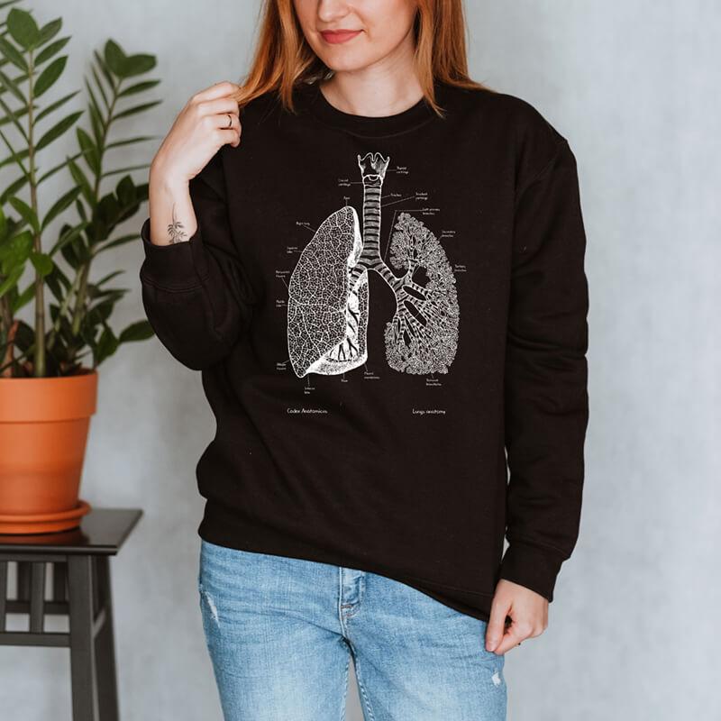 anatomical lungs chalkboard sweatshirt for women by codex anatomicus