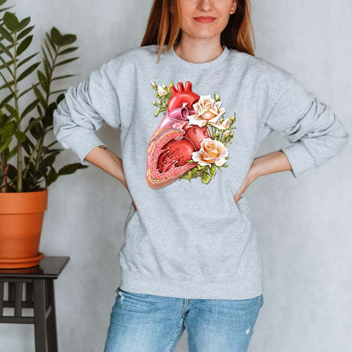 floral heart anatomy sweatshirt for women by codex anatomicus