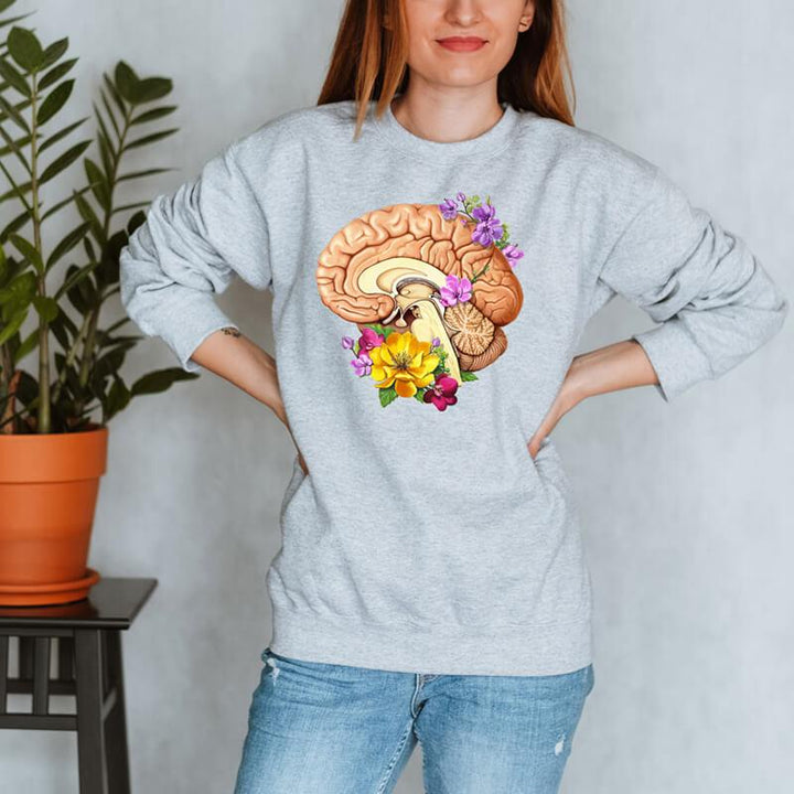 anatomical brain floral sweatshirt for women by codex anatomicus