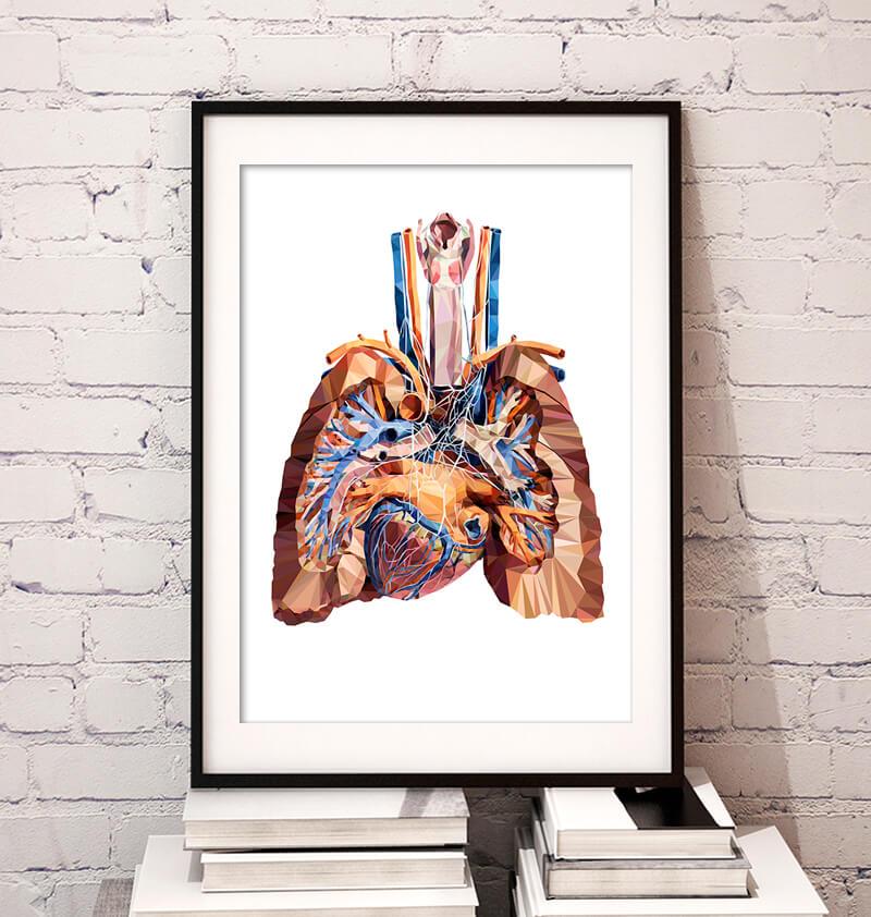 Geometrical Heart and lungs anatomy art poster