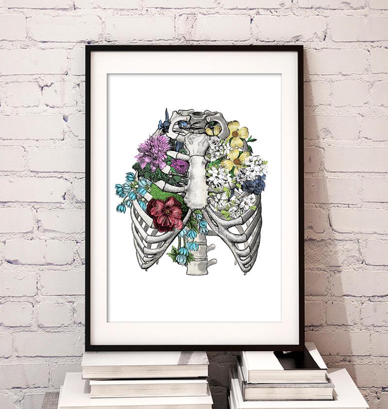 Rib cage with flowers poster by Codex Anatomicus