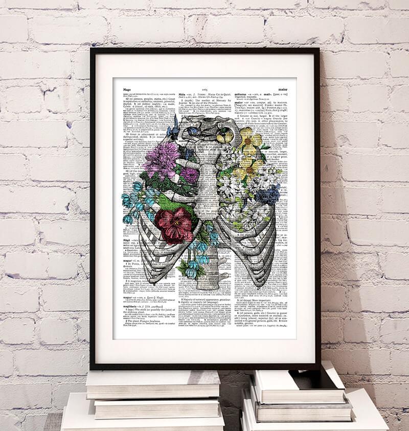 Rib cage anatomy dictionary art print