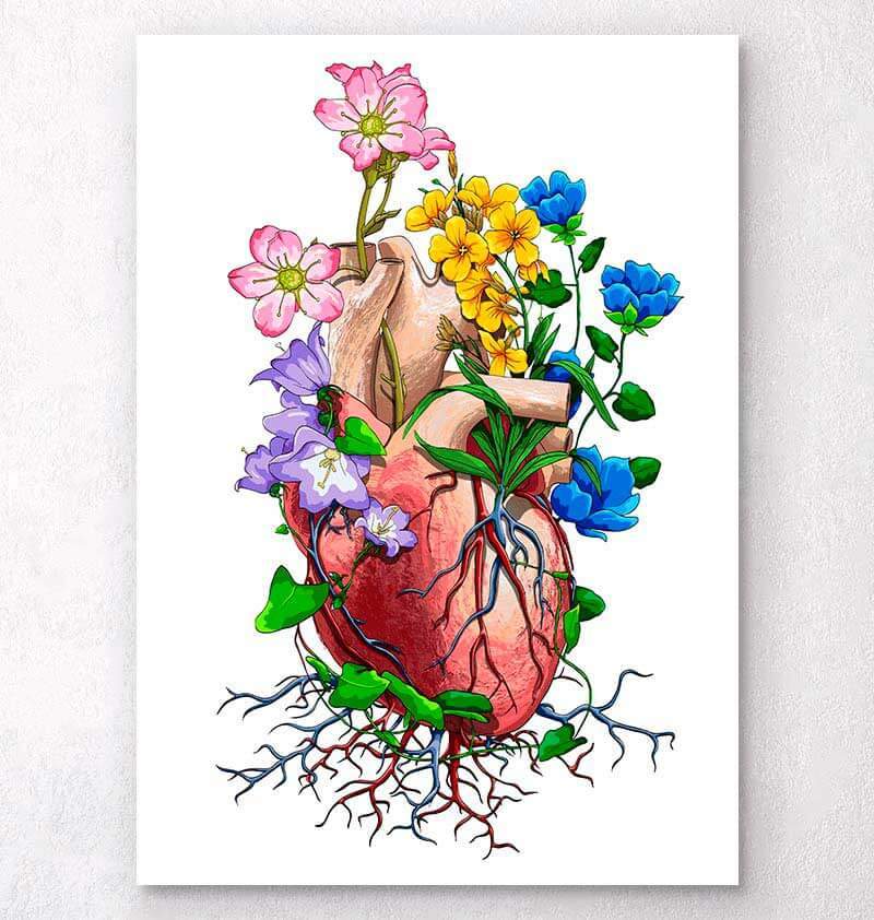 anatomical heart with flowers