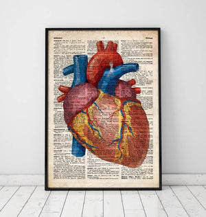 Geometric heart anatomy art print old dictionary page