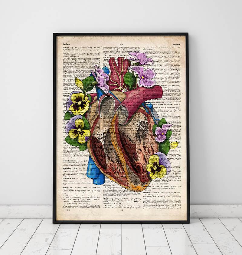 Heart anatomy dictionary art print