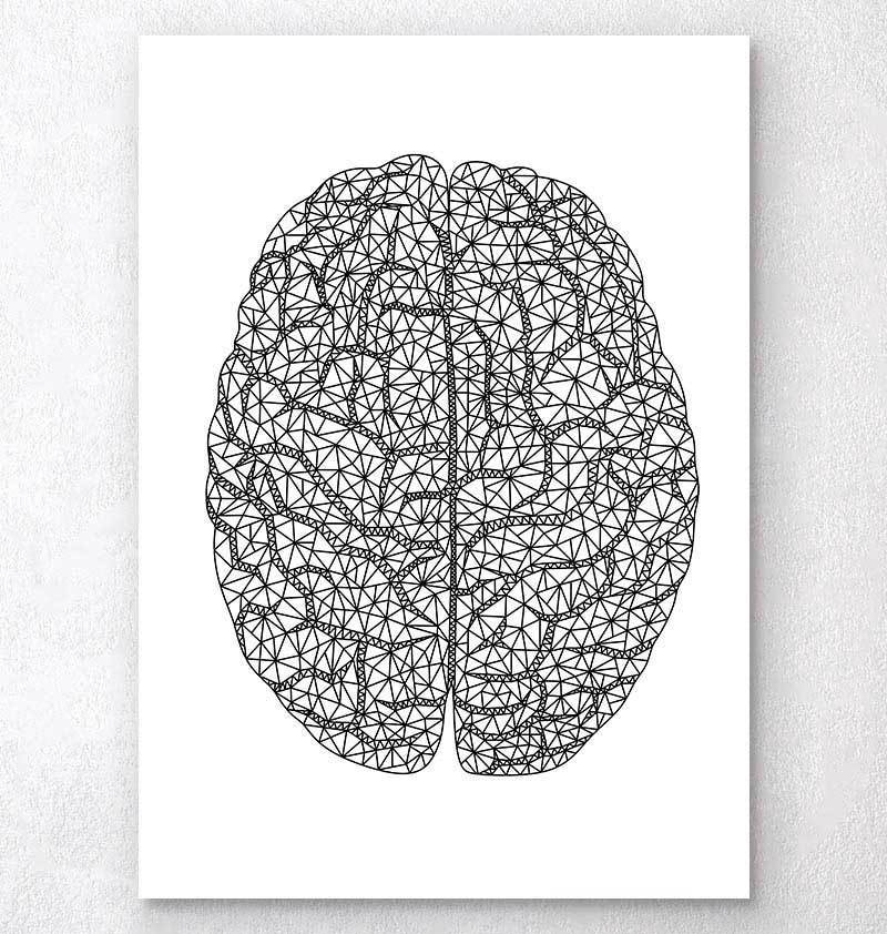 Minimal geometric brain anatomy art print