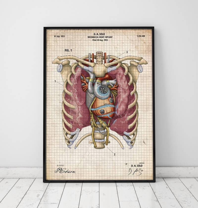 Mechanical heart blueprint by Codex Anatomicus