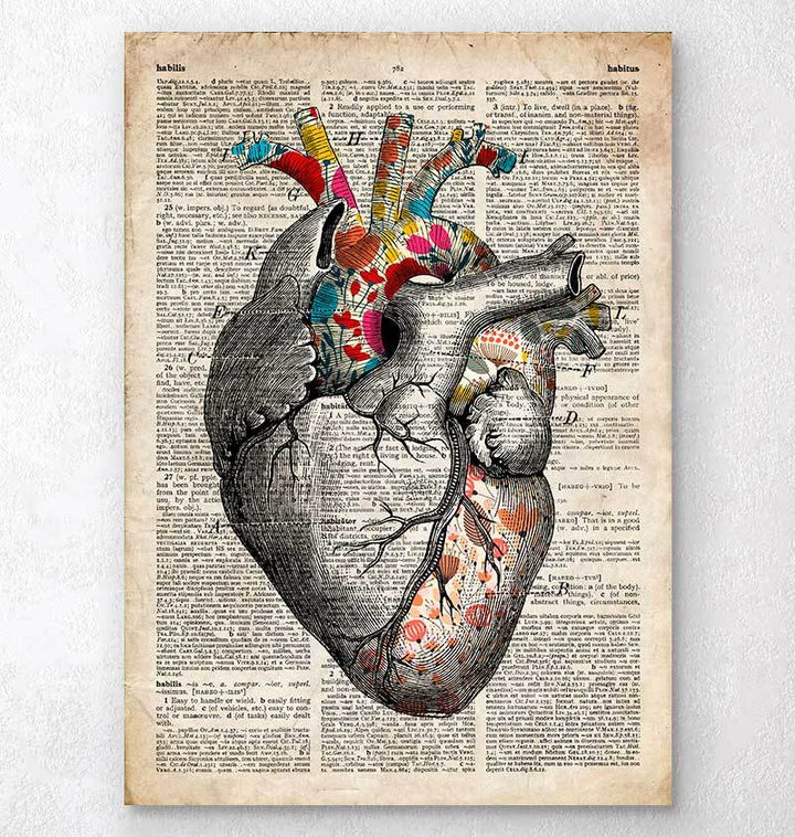 Floral pattern heart art - Old dictionary page