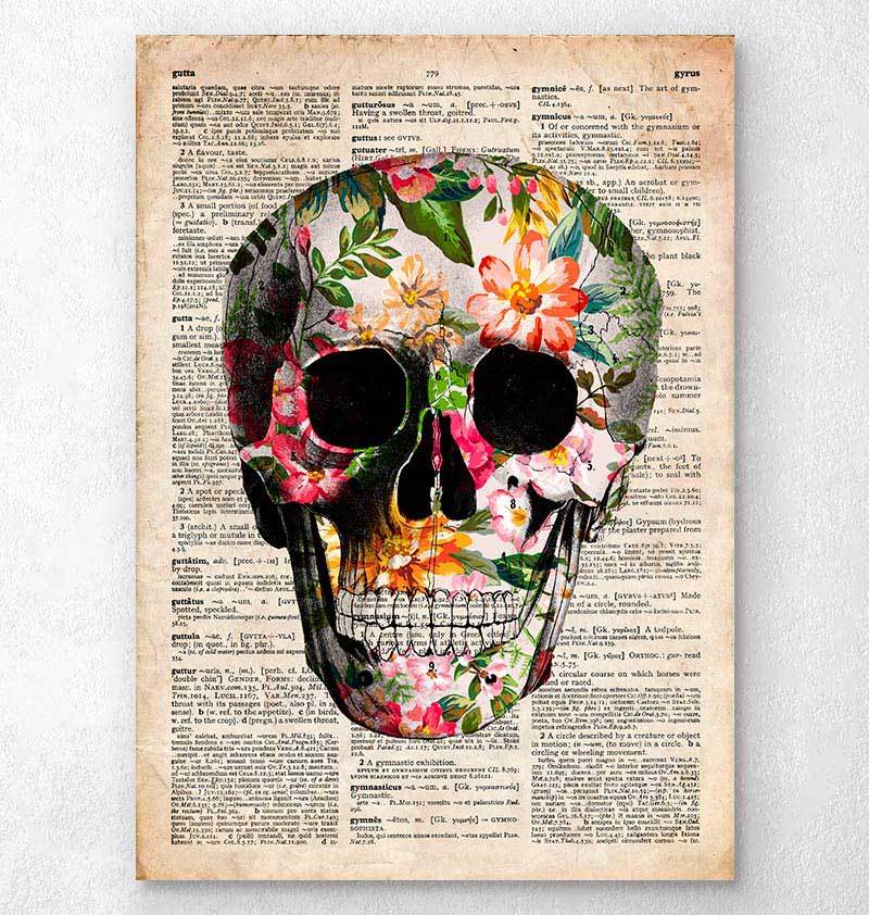 Floral skull art print - Old dictionary – Codex Anatomicus
