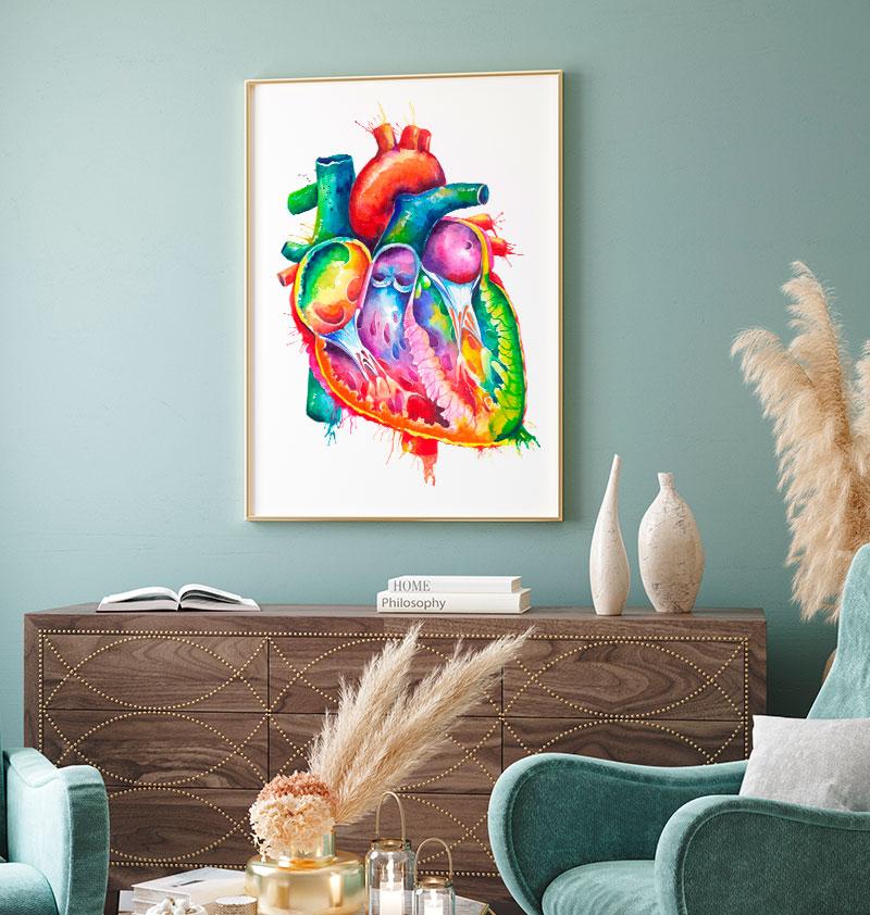 Anatomical heart art - Watercolor splash