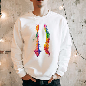 watercolor spine on a white pullover for chiropractor