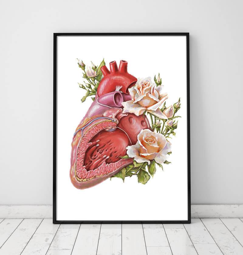 Floral heart anatomy art print - Codex Anatomicus