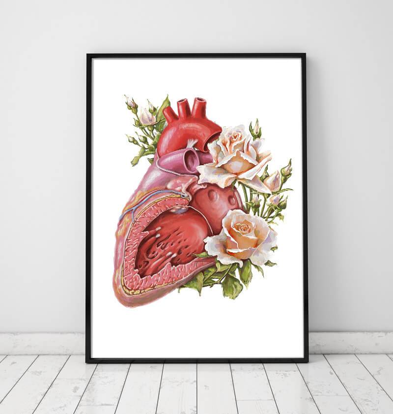 floral anatomical heart poster