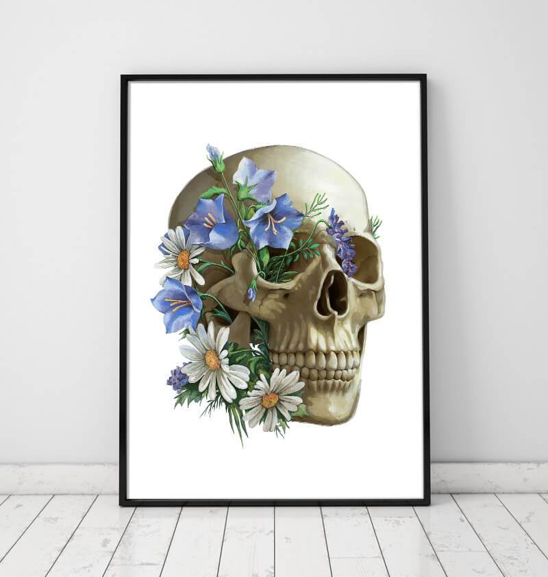 Floral skull anatomy art print