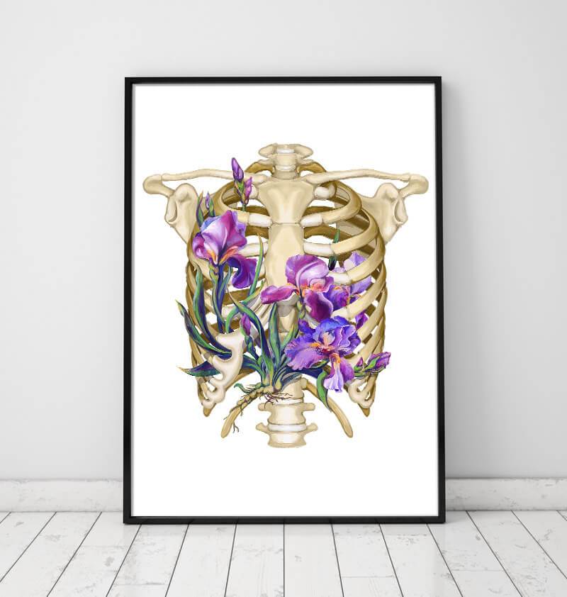Floral rib cage anatomy art print
