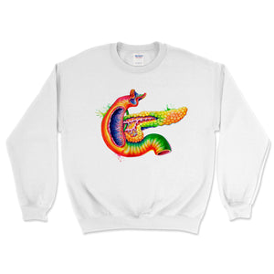 unisex sweatshirt featuring a watercolor pancreas designed by codex anatomicus