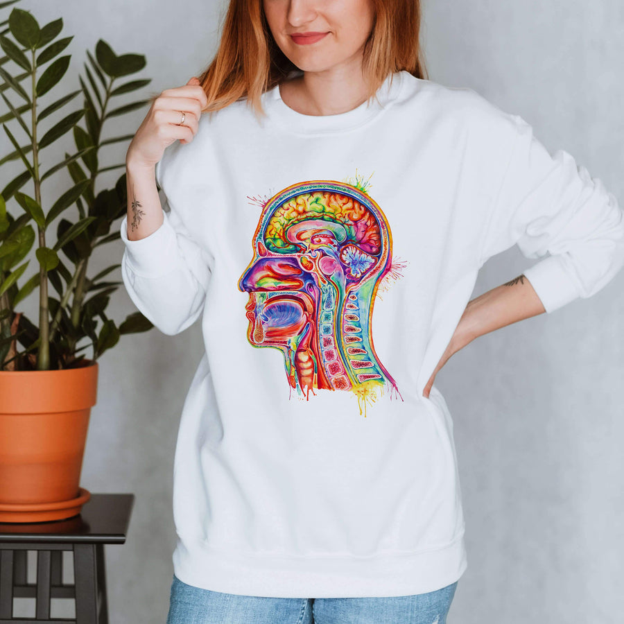watercolor head and brain sweatshirt for nurses