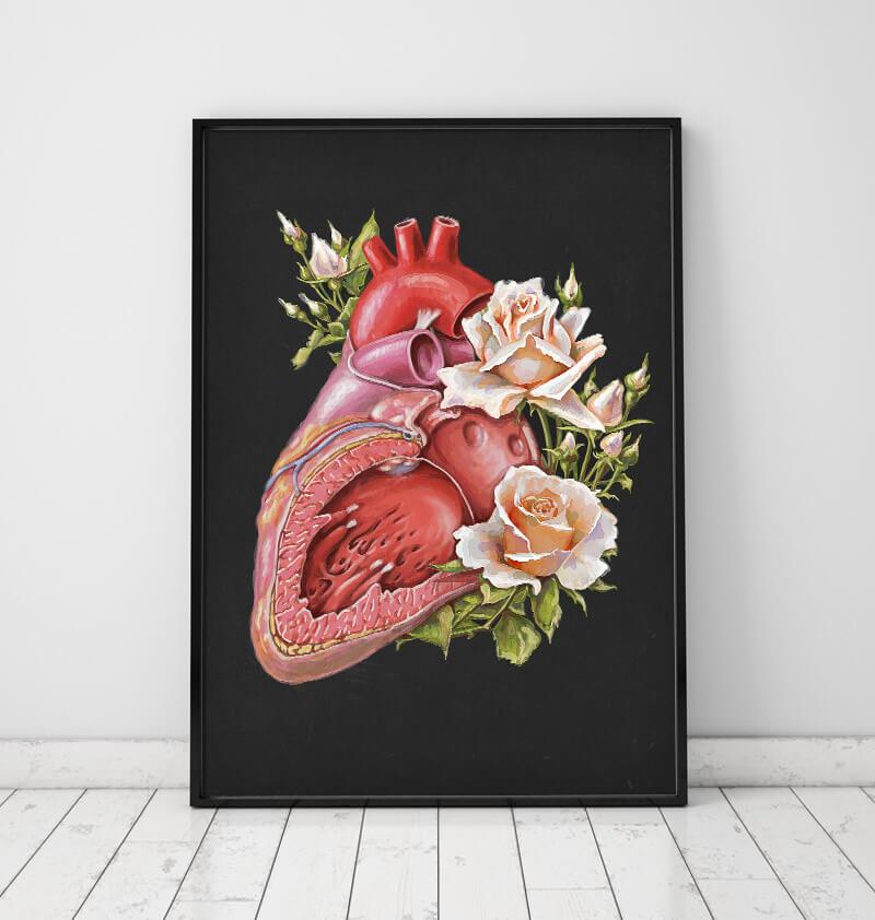 Floral heart anatomy art print - Codex Anatomicus